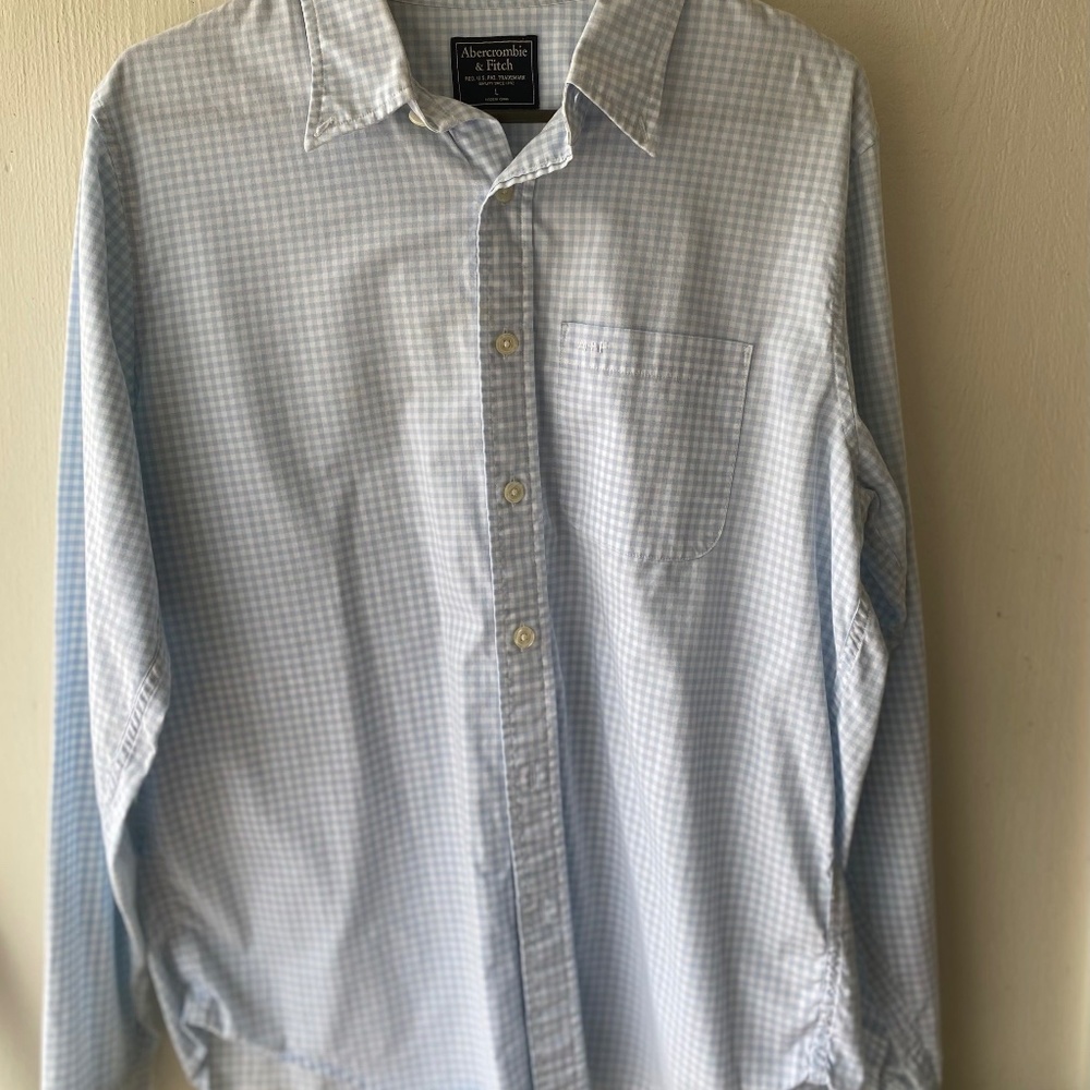 Abercrombie & Fitch light blue checkered long sleeve collar shirt